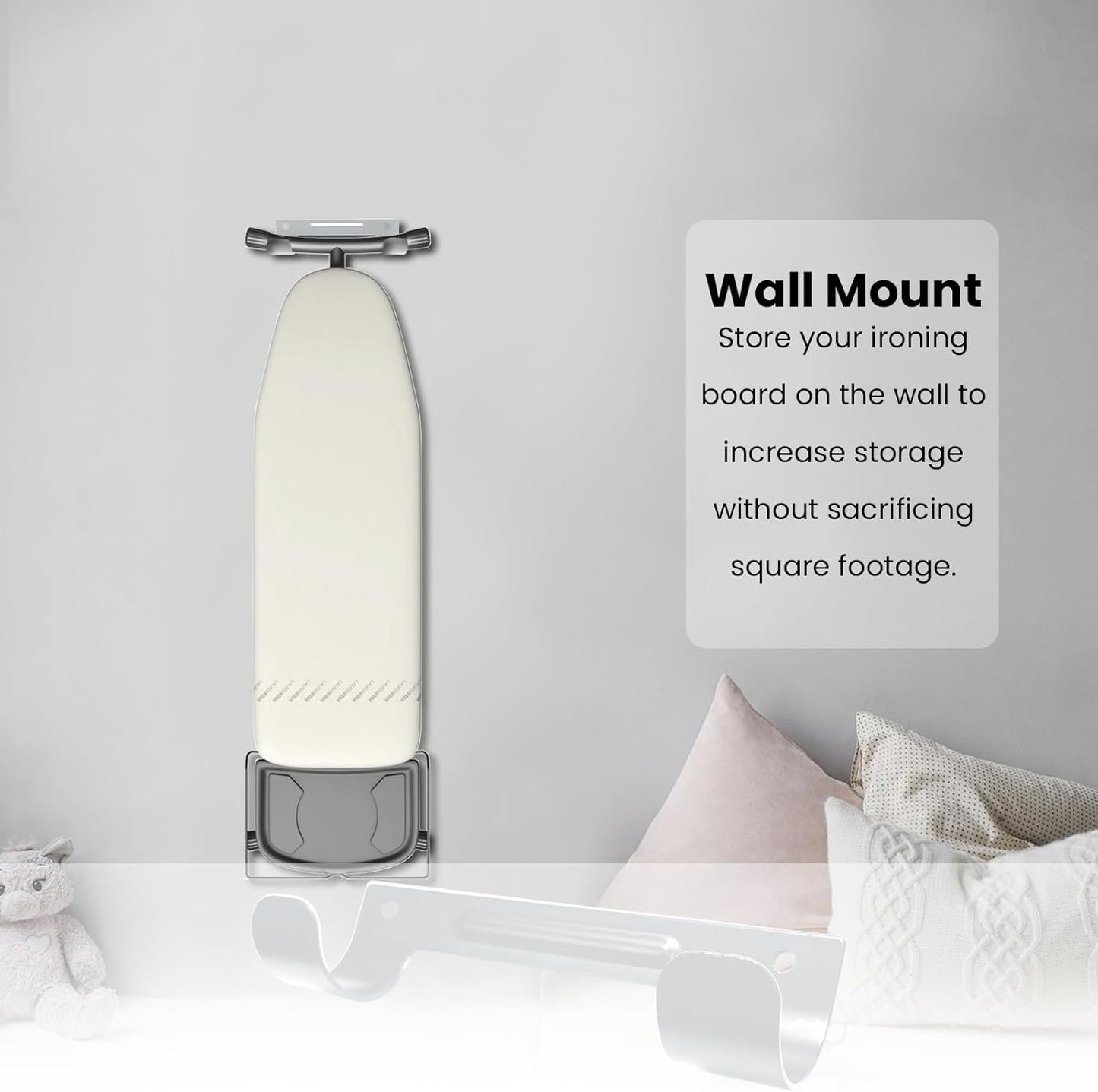 Ironing Board Hanger Wall Mount Ironing Board Holder Organizer Wall Rack for Laundry Rooms Space-Saving Storage Rack Hanging Shelf Hanger with Screws (White)