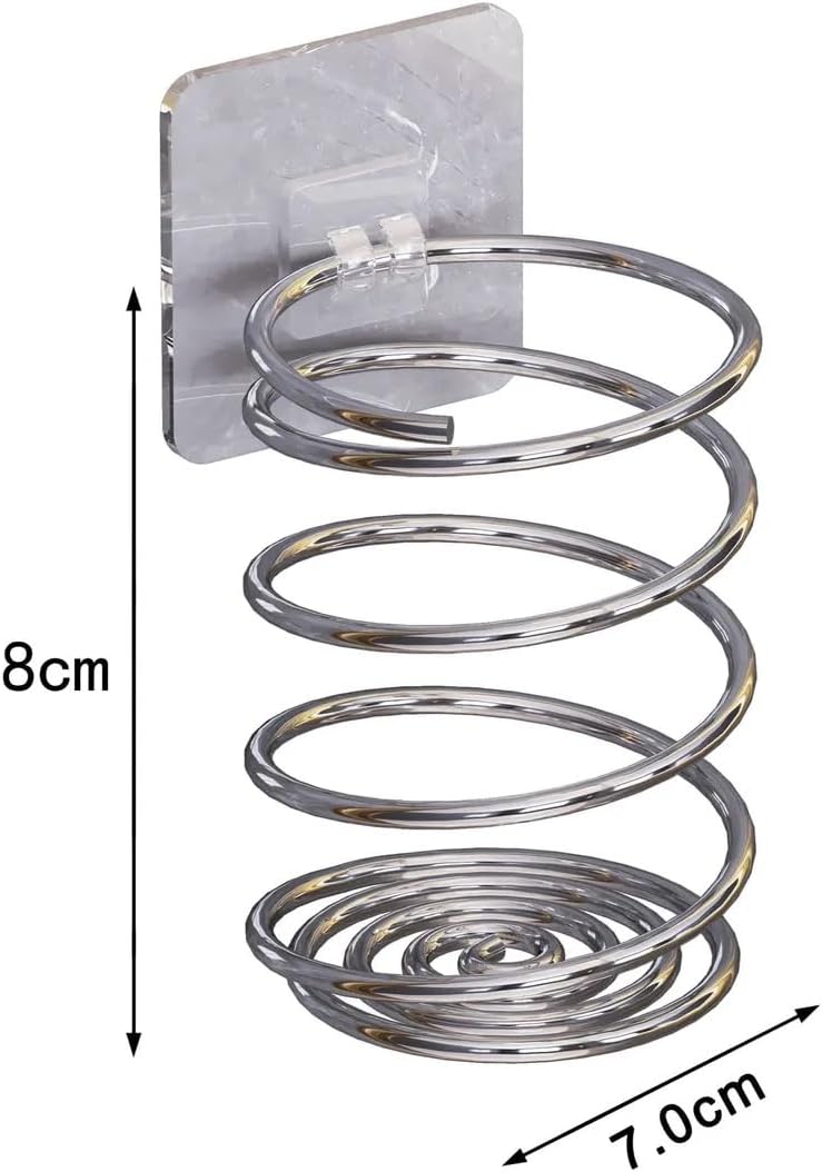 Wall-Mounted Spiral Hair Tool Holder, Adhesive Bathroom Organizer for Toothbrush and Makeup Brushes, Stainless Steel, 8 x 7 cm (3)