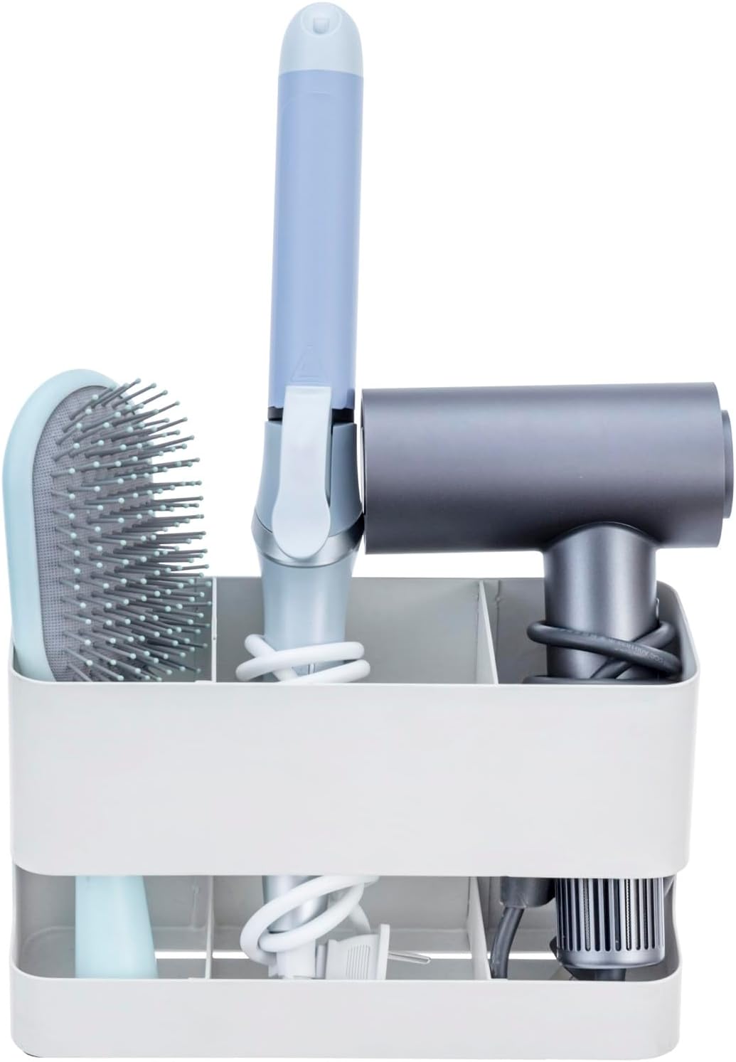 MyGift Modern Wall Mounted White Metal Hair Styling Tools and Accessories Heat Resistant Holder with 3 Slots, Salon Hot Tool Organizer Rack for Blow Dryer Straightener Curling Iron