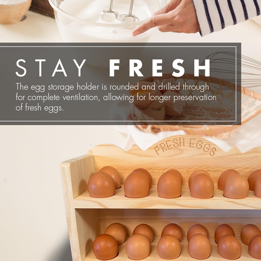Natural Wood Premium Pine Wooden Egg Holder 2-Tier Durable 24-Egg Storage Solution Ideal for Modern and Rustic Kitchen Fresh Eggs