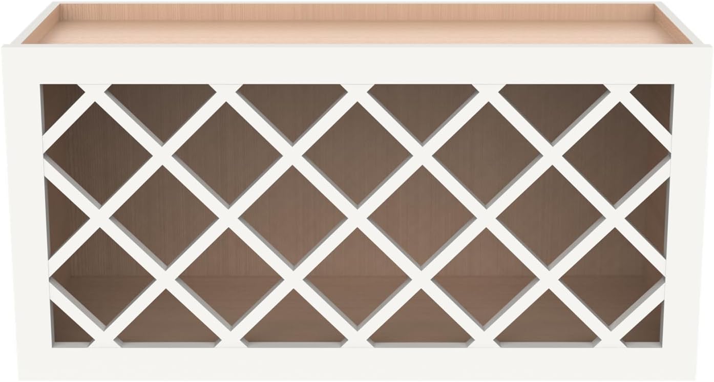 Origami Solid Wood RTA Wine Bottle Rack Wall Cabinet with Lattice Panels - Wine Storage for Bar, Pantry, Basement - Mocha (36"W 12"D 15"H)