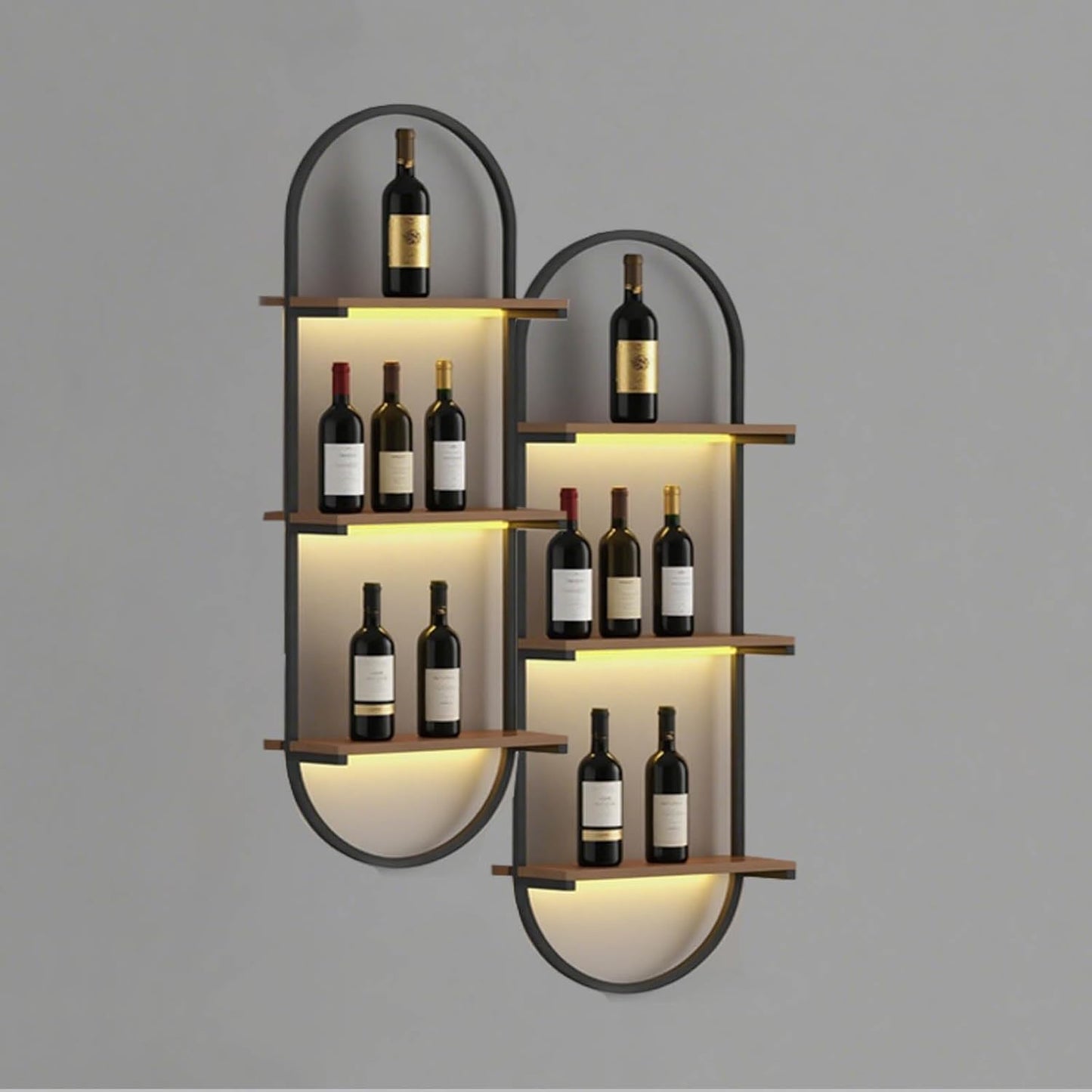 Wall Mount Wine Rack, 3-Tier Metal Oval Design Wine Rack Wall Mounted, Wine Bottle Holder for Home Bar, Wine Kitchen Storage Liquor, Champagne(Black, 1PCS)