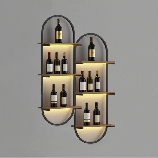 Wall Mount Wine Rack, 3-Tier Metal Oval Design Wine Rack Wall Mounted, Wine Bottle Holder for Home Bar, Wine Kitchen Storage Liquor, Champagne(Black, 2PCS)