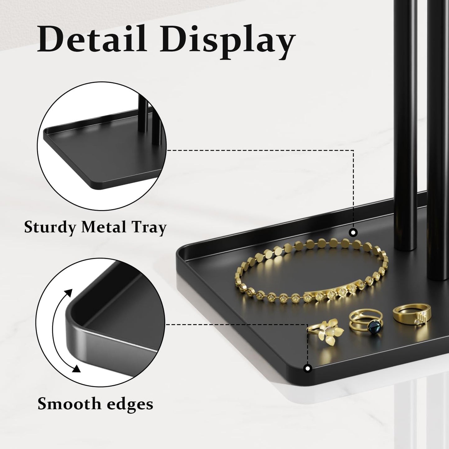 pickpiff Jewelry Stand Organizer, 12.5" Tall Sturdy Metal, 3-Tier Jewelry Holder for Necklace, Earring, Bracelet, Ring, Hanger for Display and Storage, Aesthetic Room Decor, Black