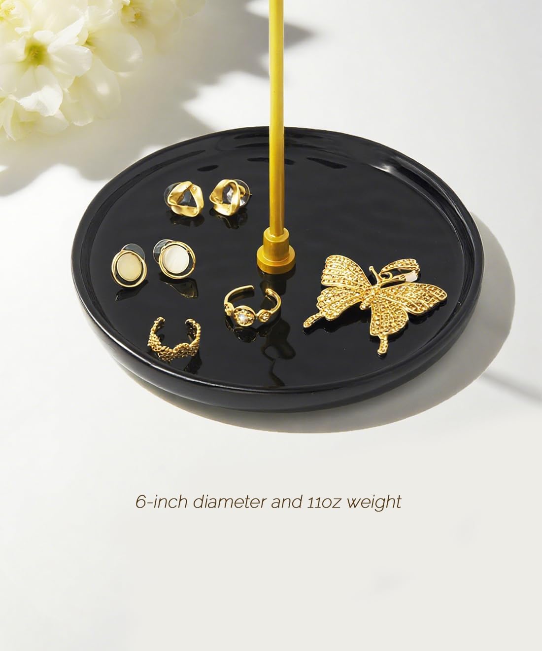 VROOMIUM Necklace Holder Stand - 6in Ceramic Base X 1ft Height, Aesthetic Decor for Bedroom, Jewelry Organizer for Necklace, Bracelets, Rings, Exhibidor de Collares- Mysterious Black