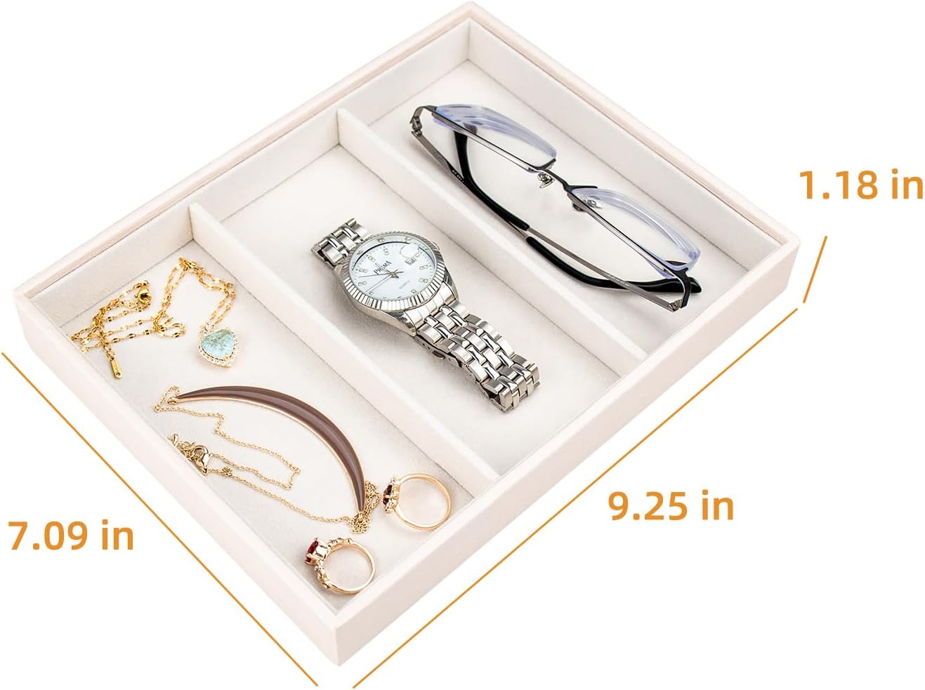 SANQIANWAN Leather Jewelry Organizer Trays Velvet Liner Storage Drawer Display Case Stackable Trays for Necklace,Rings and Earring (Pearl3)