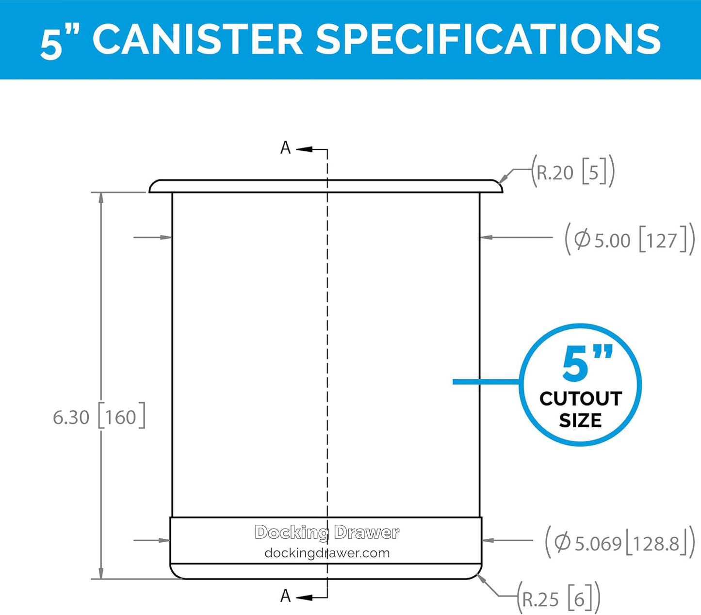 Docking Drawer 5" Stainless Steel Canister for Hot Tools, Capped Design, Safely Stow Styling Tools