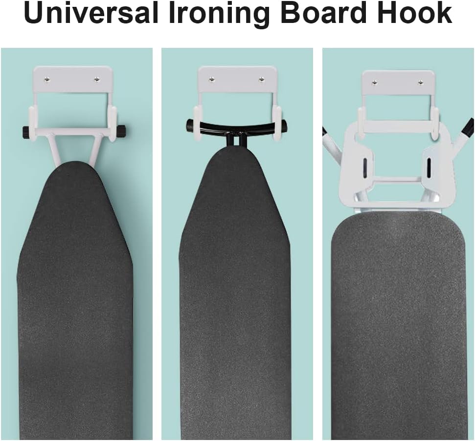 Ironing Board Hanger Wall Mount Ironing Board Holder Organizer Wall Rack for Laundry Rooms Storage Rack Hanging Shelf Hanger (White)