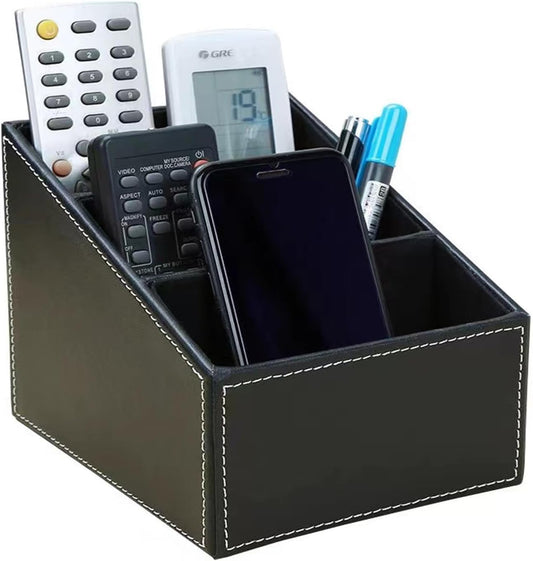 AgentMoon Classic Remote Control Holder,Professional Slope Design Imitation Suede Fabric Storage Box,3-Compartment Desk Clutter Organizing Box.6.3x5.1x5.2 inches,10.8oz/308g(Black 1PCS)