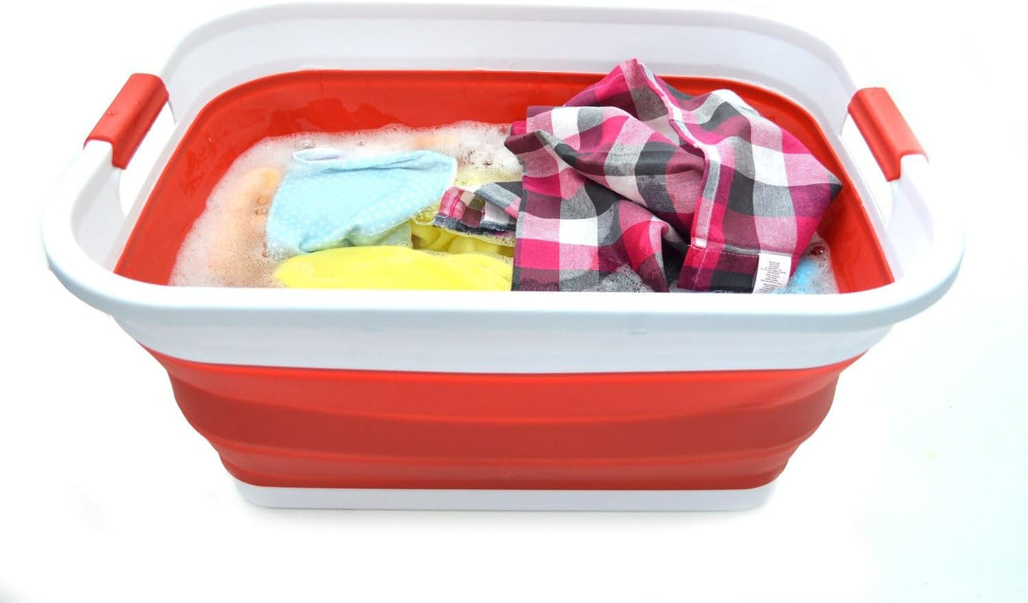 SAMMART Set of 2-41L(10.8 gallon) Collapsible Plastic Laundry Basket-Pop Up Storage Container-Portable Washing Tub-Space Saving Hamper/Basket, Water capacity:32L(8.4 gallon) (2 Rectangular, Red)