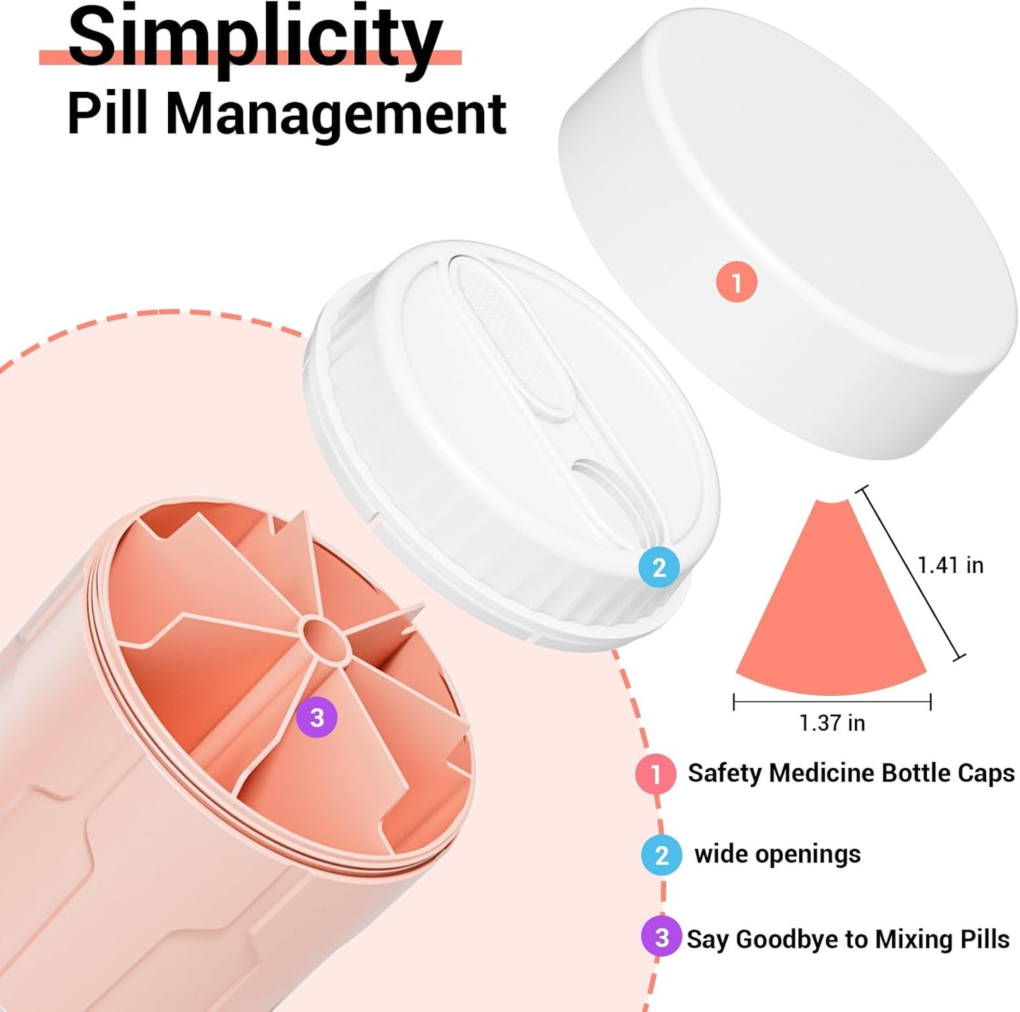 Betife Extra Large Supplement Organizer,Weekly Pill Organizer Bottle, Daily Pill Dispenser with 7 Large Compartments, Organizer to Hold 7 Day Vitamin Medication,21 Labels and a Cleaning Brush（Pink）