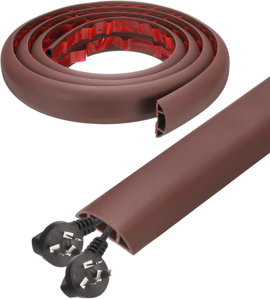 HARFINGTON 6ft Cord Cover Floor W0.6 x H0.33 Inner Channel PVC Hide Extension Cable Floor Wire Hider Wire Covers Protector for Prevent Cable Trips Cables Management, Coffee