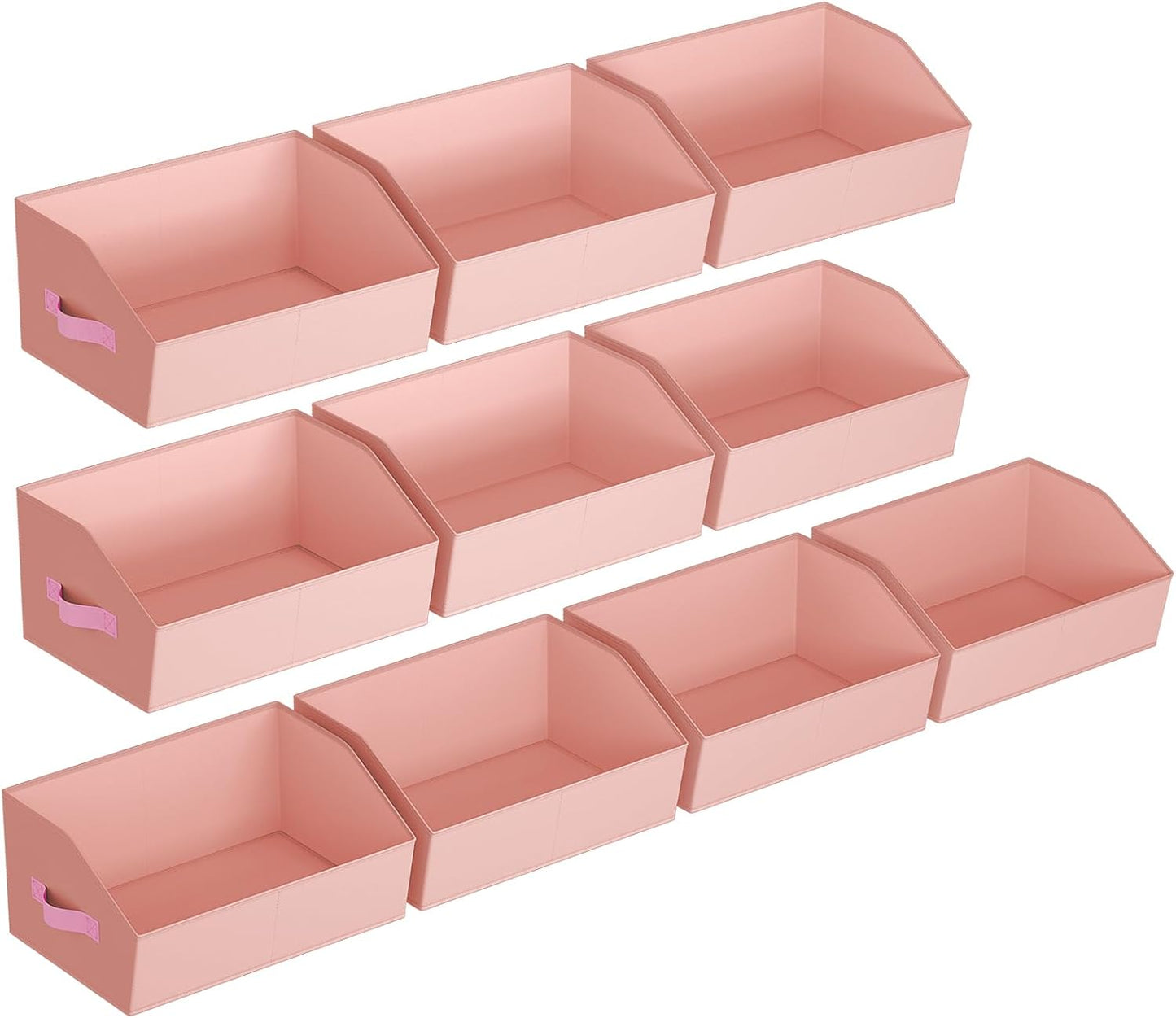 Closet Baskets for Shelves Trapezoid - Decorative Storage Baskets with Handle, Closet Bins for Organization, Shelf Storage Bins for Clothes, Books, Home, Office, 10 Pack, Pink