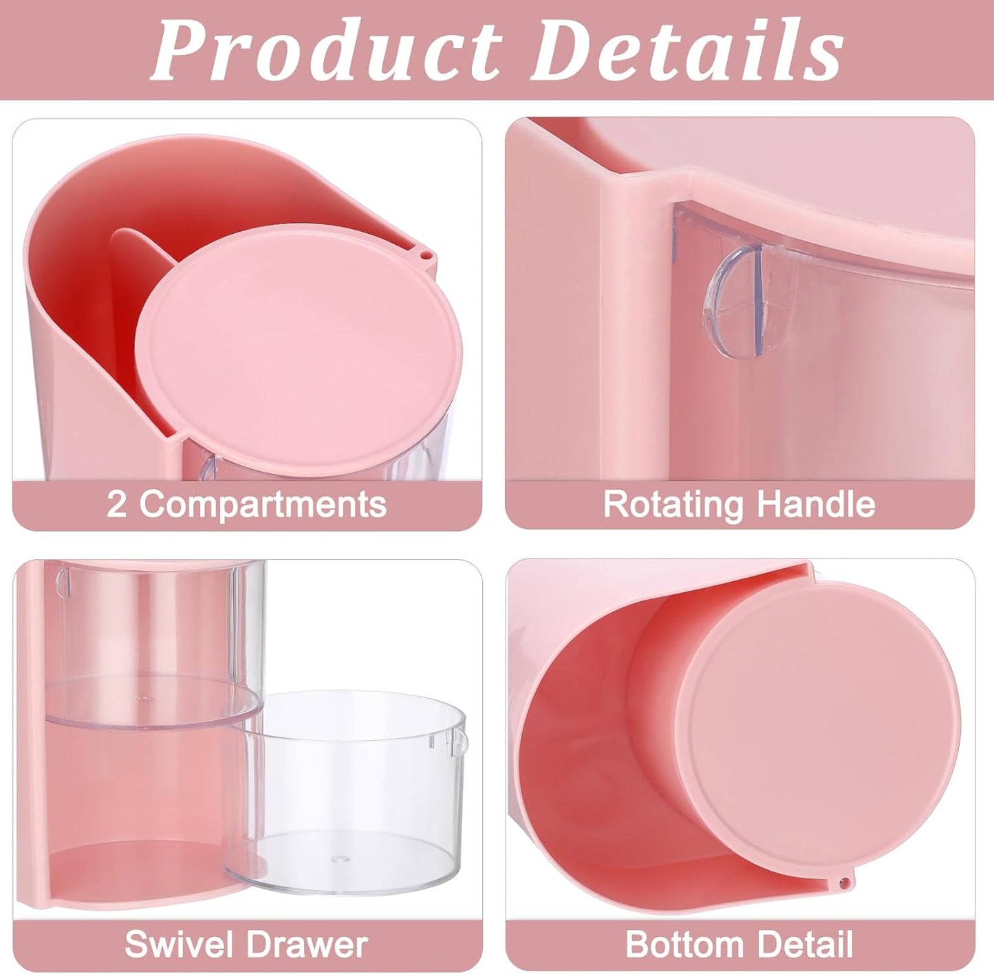 Hair Accessories Organizer with Hair Brush Holder Spinning Cosmetic Storage Case for Makeup Sponge Plastic Desktop Organizer, 3-Layer Pink
