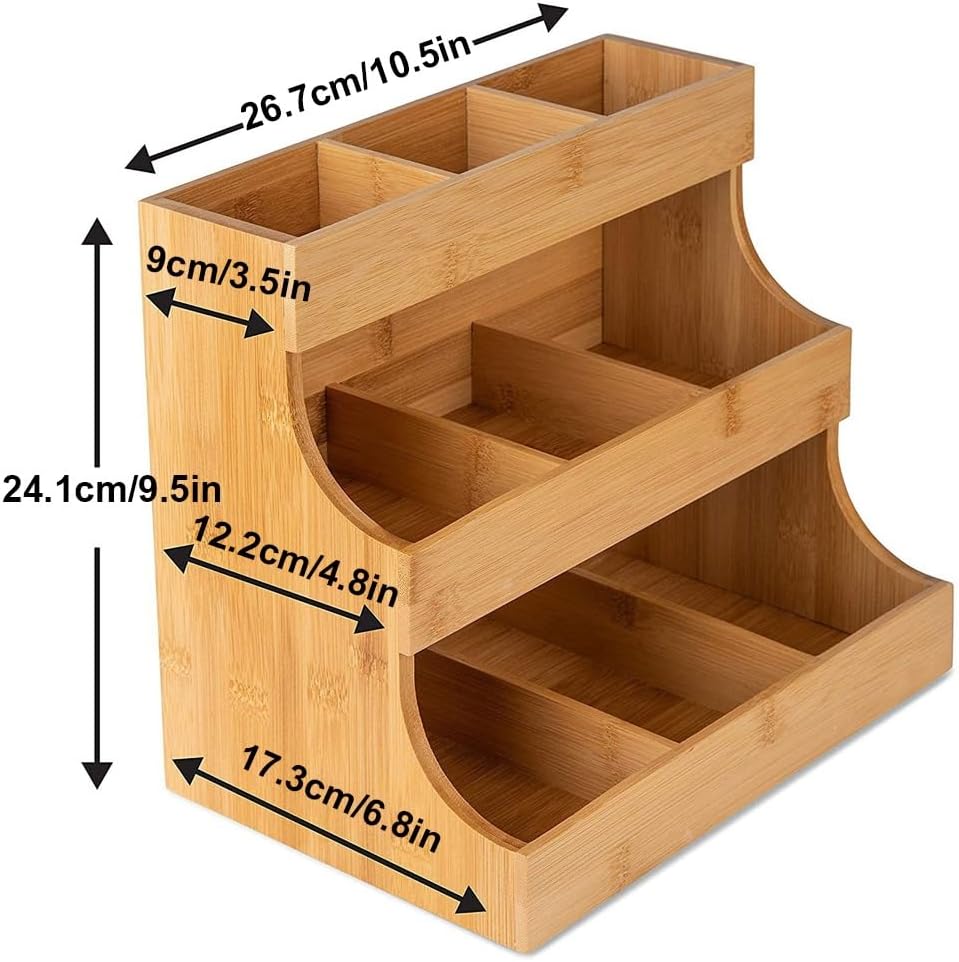 Bamboo Tea Bag Organizer, Practical Tea Bag Holder, Compact Coffee Pod Holder Fits Sugar Packets, Sweeteners, Creamers, Multi-purpose Storage Rack for Home, Kitchen, Office