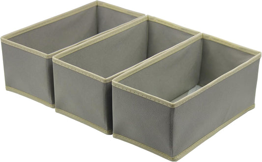 Socks Drawer Organizer Set of 3 Pack Light Grey, Small Underwear Dividers, 11' Closet Cabinet Wardrobe Dresser Storage Boxes for Panty Stockings Leggings Baby Clothes