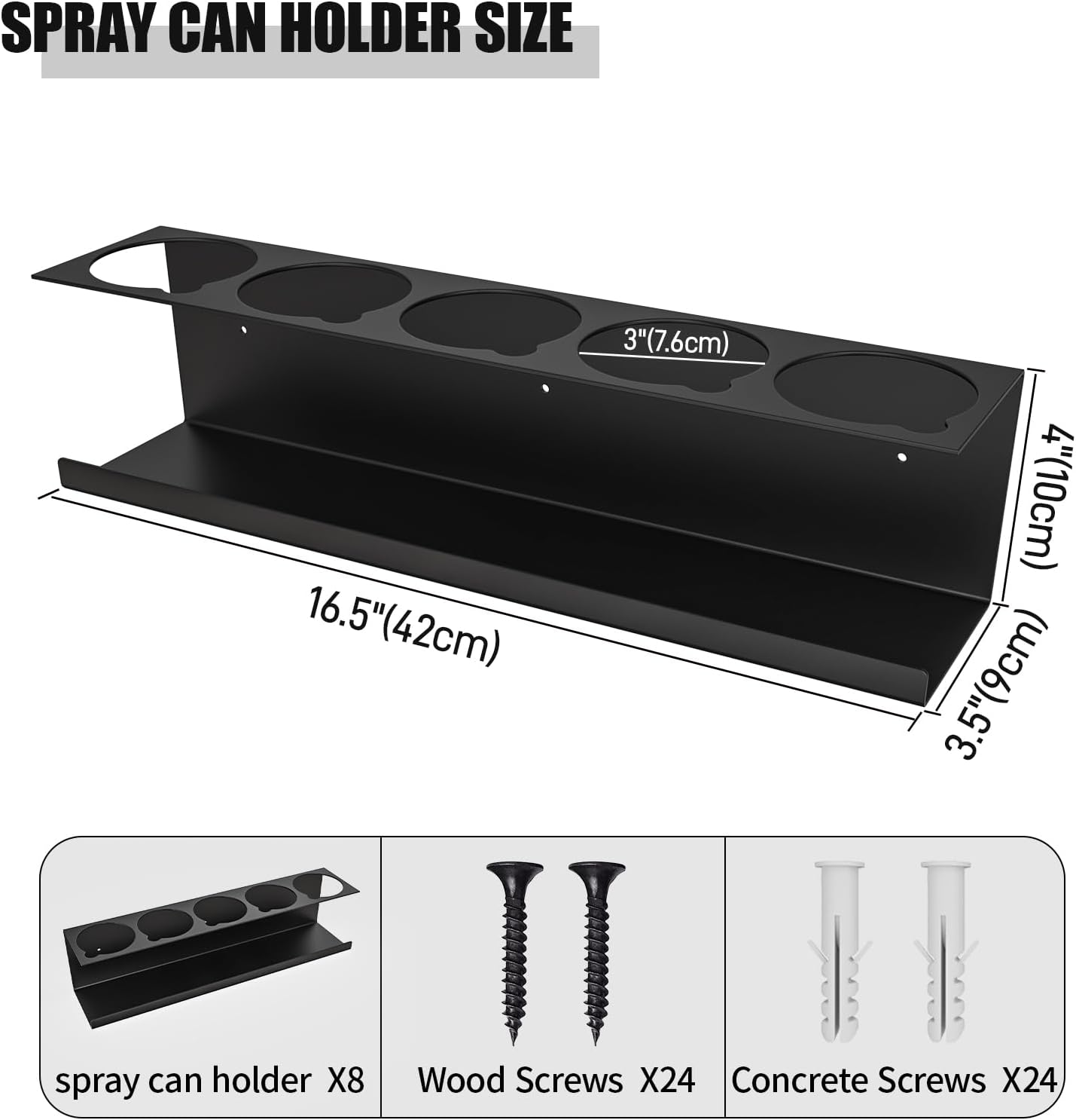 8 Pack Spray Bottle Holder Wall-Mounted, Aerosol Spray Can Holder Storage Rack, Heavy-Duty Paint Bottle Organizer with 40 Holes, Steel Black Spray Rack for Garage, Shop, Home or Tool Trailer