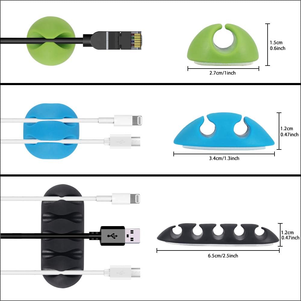 Shintop Cable Clips, 16 Pack Colorful Cord Holders Self Adhesive Cable Management Desk Wire Clips for All Your Computer, Electrical, Charging or Mouse Cord