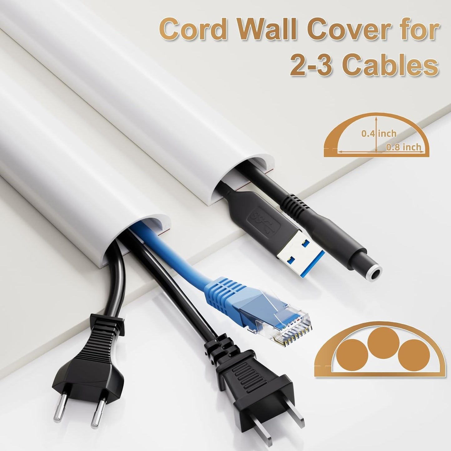 118" Side Open Cord Hider for Wall Mounted Tv, Extension Cable Cover to Hide Conceal Cords Along Wall,Wire Raceway Management Cable Concealer Channel,Electric Cord Organizer Wiremold,W 1.08"× H 0.6"