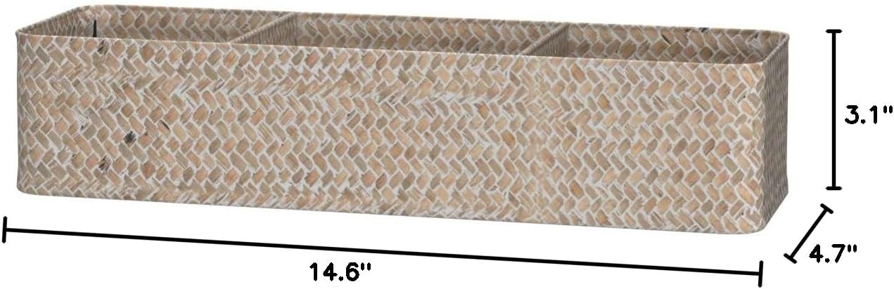 Seagrass Storage Basket 3 Sections Woven Shelf Baskets with Compartment (Whitewash, 14.6inch x 4.7inch x 3.1inch)