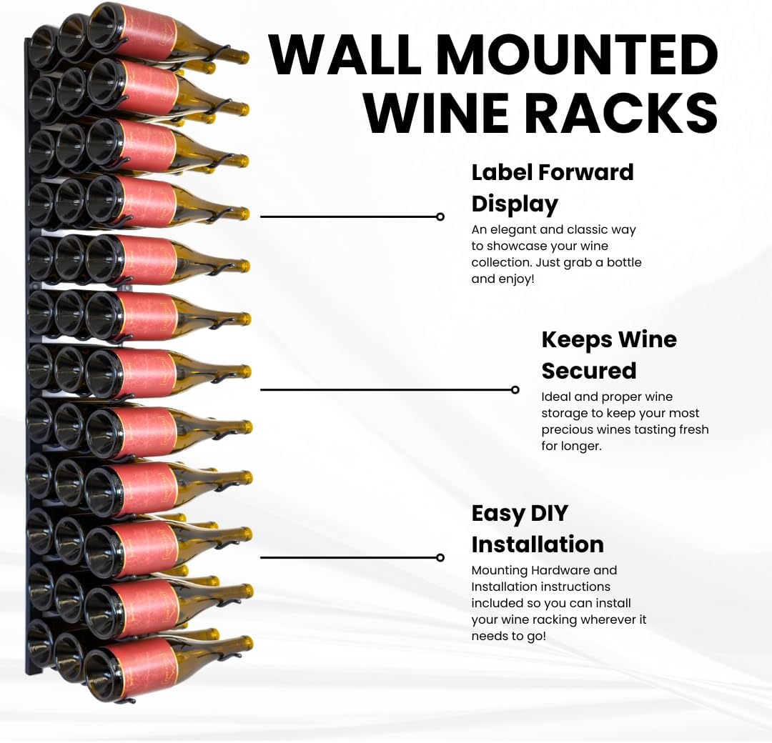 Jagged Ridge Wine Rooms - Premium Wall Mounted Metal Wine Rack - 36 Wine Bottles Holder - Modern Wine Rack, Matte Black - Space Saving for Home, Kitchen, Bar - Designed in Canada by Wine Enthusiasts