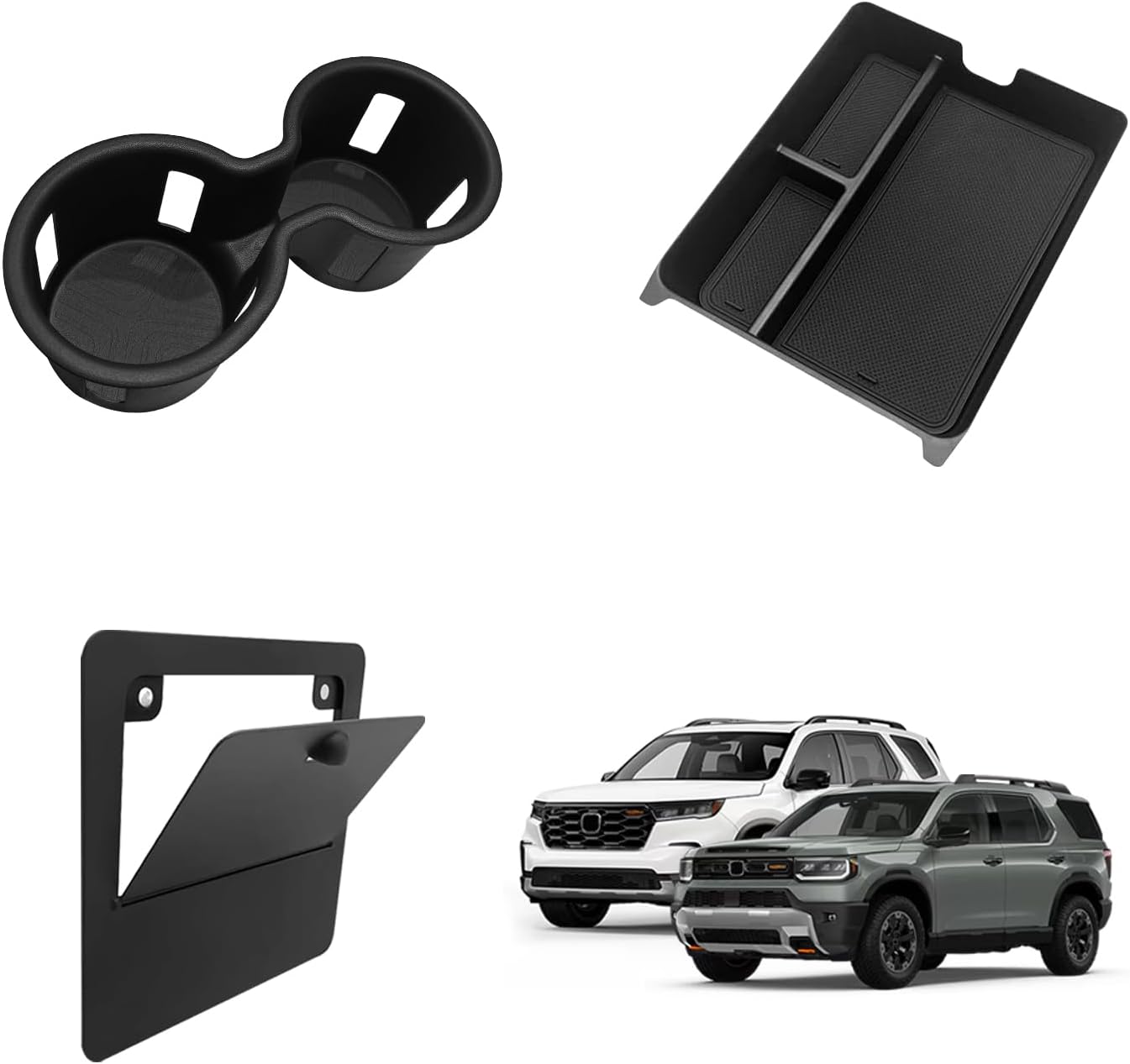 Muslogy Center Console Organizer & Cup Holder Insert & Magnet Armrest Hidden Storage Compartment Compatible with 2023-2025 Honda Pilot/2024-2026 Passport Center Console Inserts Interior 3PCS Set