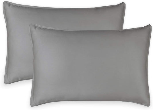 Queen Pillowcases by Pure Bamboo, Genuine 100% Organic Viscose Derived from Bamboo, Luxuriously Soft & Cooling, Double Stitching, Envelope Closure (2 Queen Pillowcases, Stone Grey)