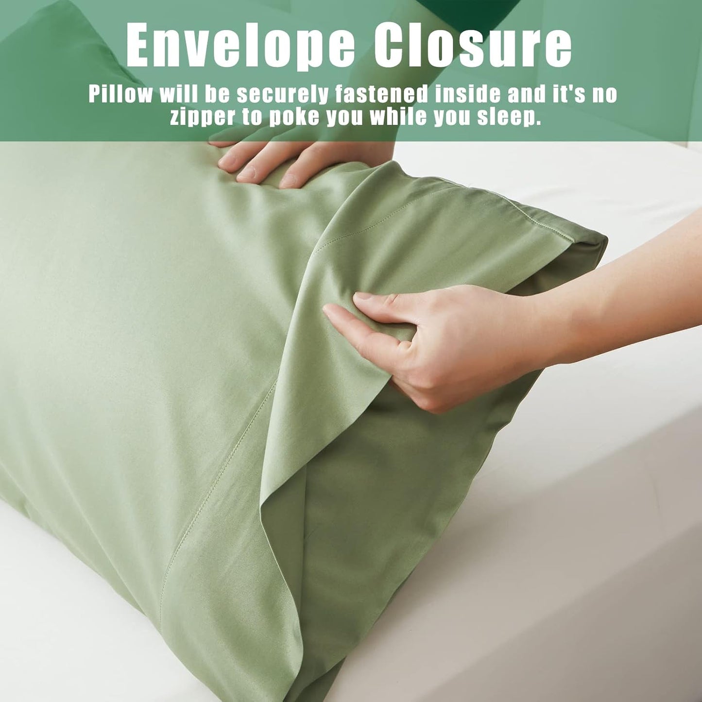 TELUS Pillow Cases King Size 2 Pack, Bamboo Rayon Cooling Pillowcases with Envelope Closure, Cool Breathable Pillow Case for Hot Sleepers & Night Sweats, 20x36 inches, Green