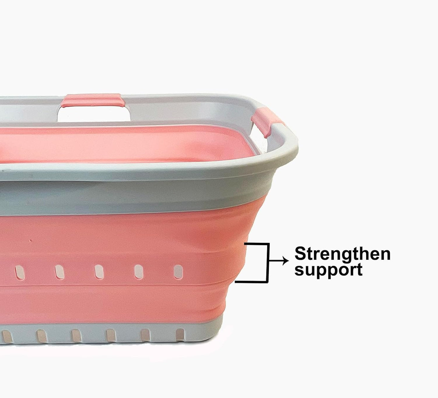 SAMMART 42L (11 gallon) Collapsible Plastic Laundry Basket - Foldable Pop Up Storage Container/Organizer - Space Saving Hamper/Basket (Grey/Quartz Pink)