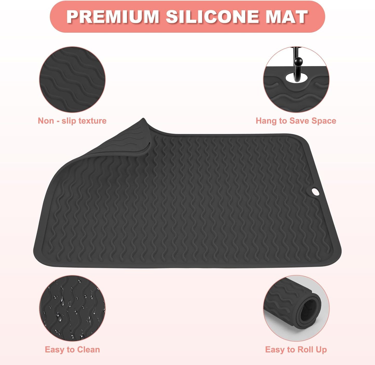 Oversize Silicone Heat Resistant Mat for Curling Irons, Hair Straighteners, Flat Irons and Hot Hair Styling Tools, Portable Wrap Pad Cover for Vanity, Travel, Salon(14.2" x 11.0")