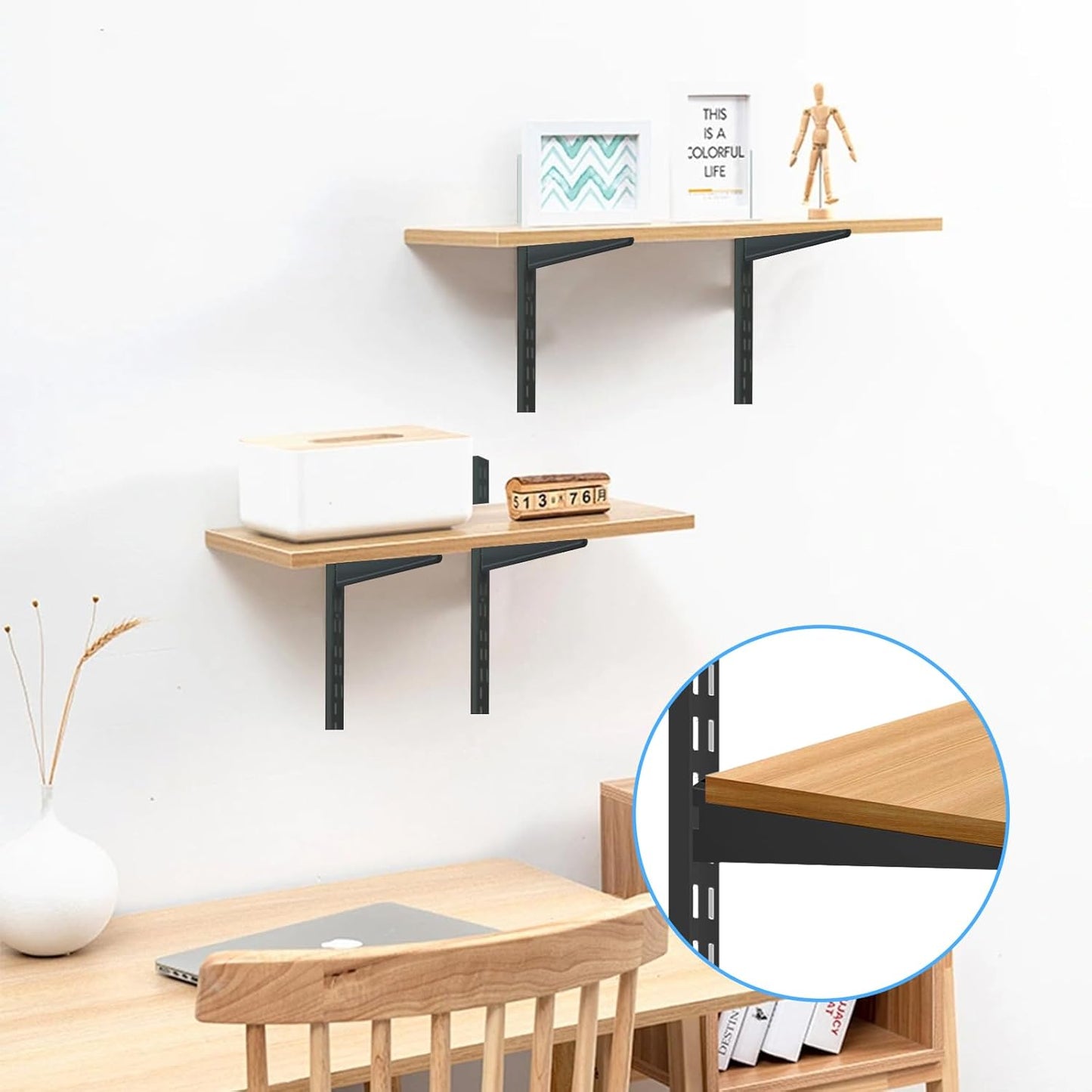 10 Pack 11.5‑Inch Adjustable Wire Shelf Brackets – Heavy‑Duty Double‑Track Closet & Wall Shelving System Supports（Black）