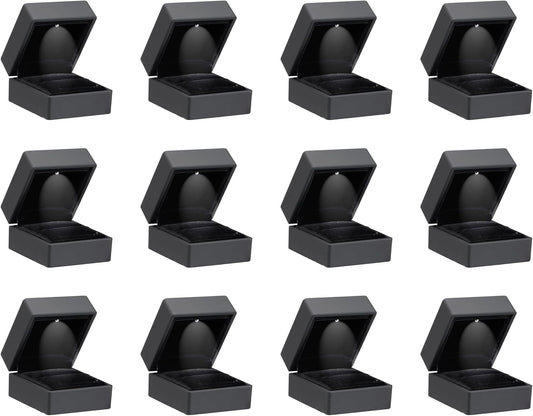 Allure - Bulk Case Of 12 - Luxury Ring Boxes With LED Light, Square Shaped Elegant Diamond Ring Case, For Unique Proposal Or Wedding, Small, Black Velvet Interior Jewelry Display Gift Box.