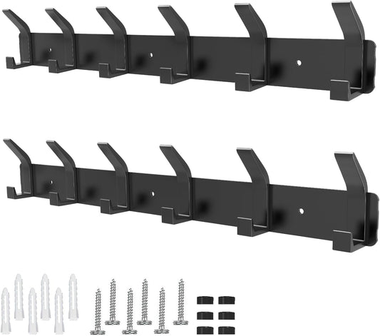 2 Pack Coat Rack Wall Mount,17.3 in Wall Hooks for Hanging, Coat Hanger Wall Mount Towel Rack Hat Rack for Wall with 6 Hooks for Entryway, Bedroom, Bathroom (Black,6 Hook-2Pack)