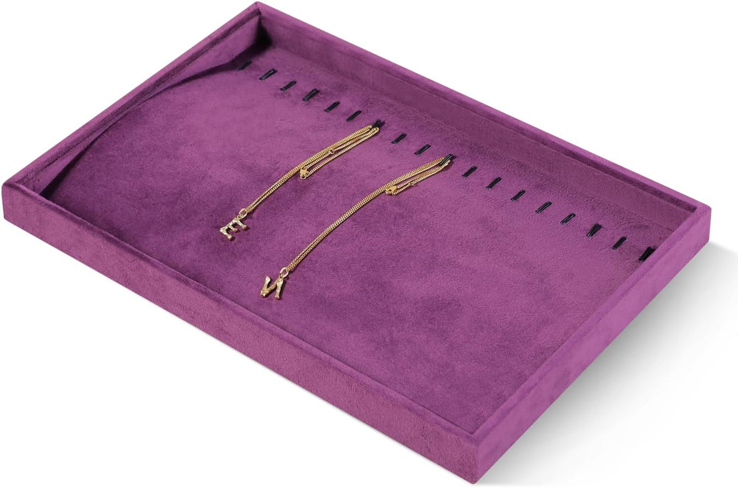 Velvet Jewelry Display Tray For Bracelet Pendant Necklace, Multi-Slot Stackable Storage Tray For Long Chain Jewelries, Drawer Insert Jewelry Organizer (Purple)