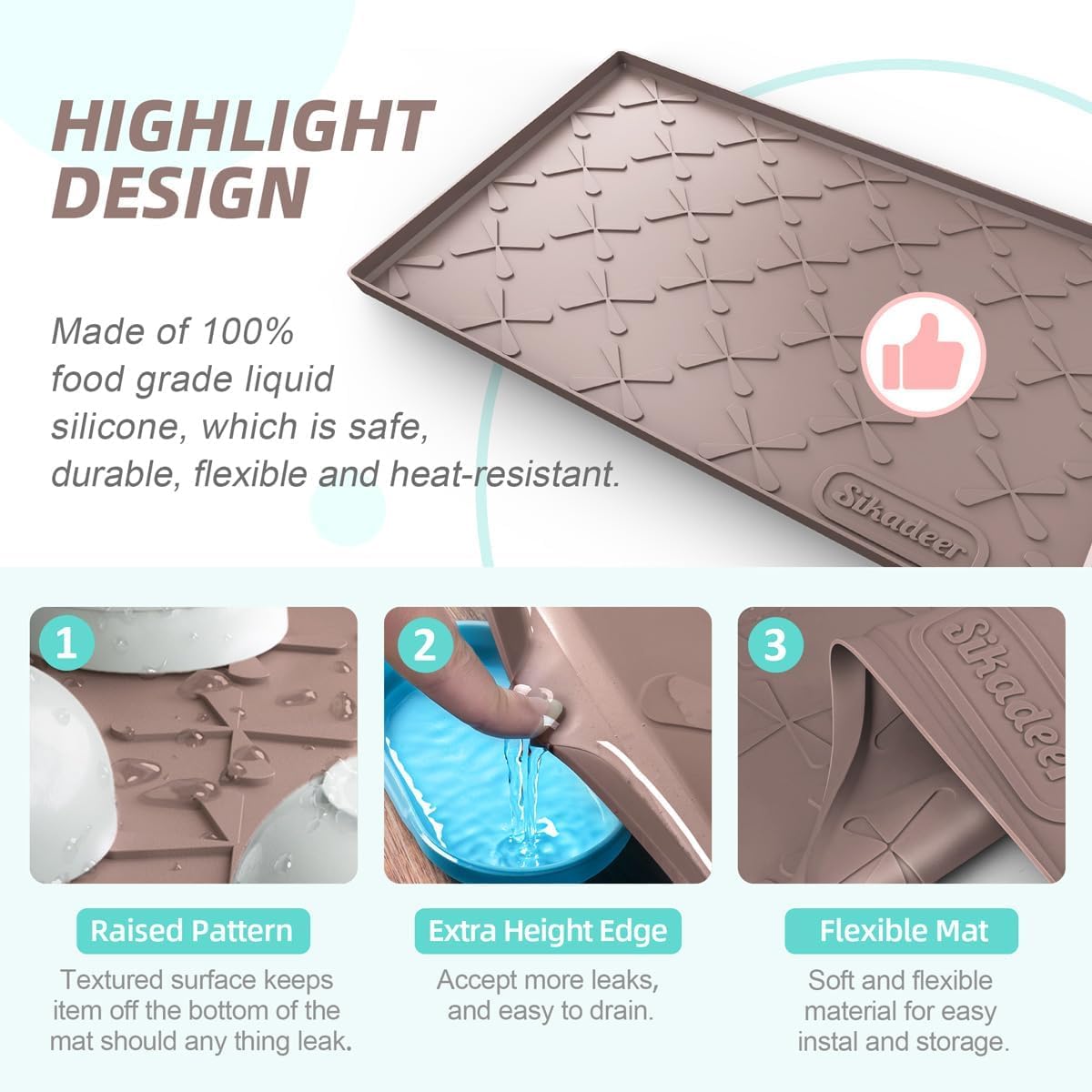 SIKADEER 37" x 22" Under Sink Mat Waterproof, Silicone Mat Kitchen Drawer Shelf and Cabinet Liner, Sink Protector for Kitchen Organizers and Storage, Boot Tray Pet Food Mats