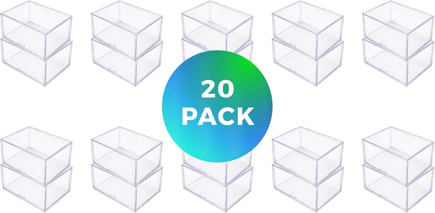 20 Pack Clear Acrylic Card Storage Boxes with Lids – 3 1/2" L x 2 1/2" W x 2" H Baseball Card Storage Box, Sports Card Boxes and Magic Card Storage Box, Playing Card Case – Made in USA
