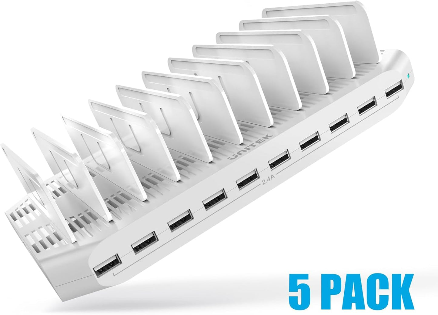【5PCS】 Unitek Multi Charging Station, 10-Port USB Charger for Multiple Device with SmartIC Tech and Adjustable Dividers, Organizer Stand Compatible with iPad, Tablet, Kindle, iPhone - 5PCS, White