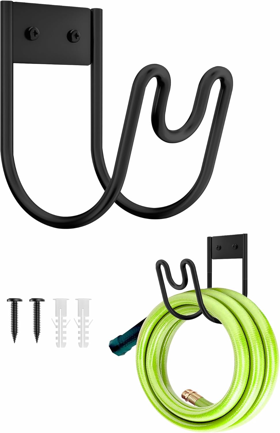 Metal Garden Hose Holder, Wall Mounted Water Hose Hanger, Solid Hose Hook for Garden Garage Water Hose/Extension Cords/Vacuum Lines (Black)
