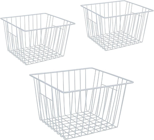 Freezer Baskets Organizer, Refrigerator Metal Wire Storage Basket Bins, Wire Basket Freezer Storage Organizetion for Kitchen, Pantry Organizer Bins - Set of 3