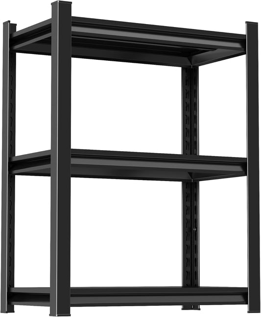 Storage Shelves, Garage Metal Shelving Unit, Adjustable, Double-Layer Column with Reinforced Ribs, Heavy-Duty, Capable of Bearing 600-3600 lbs (Black, 32 * 24 * 14, 3-Tier)