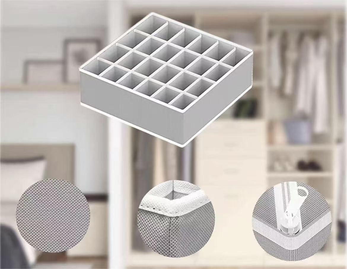 4 Piece Drawer Organiser,Collapsible Non-Woven Sorting Box,Closet Divider For Underwear,Socks,Bras,Ties (Grey)