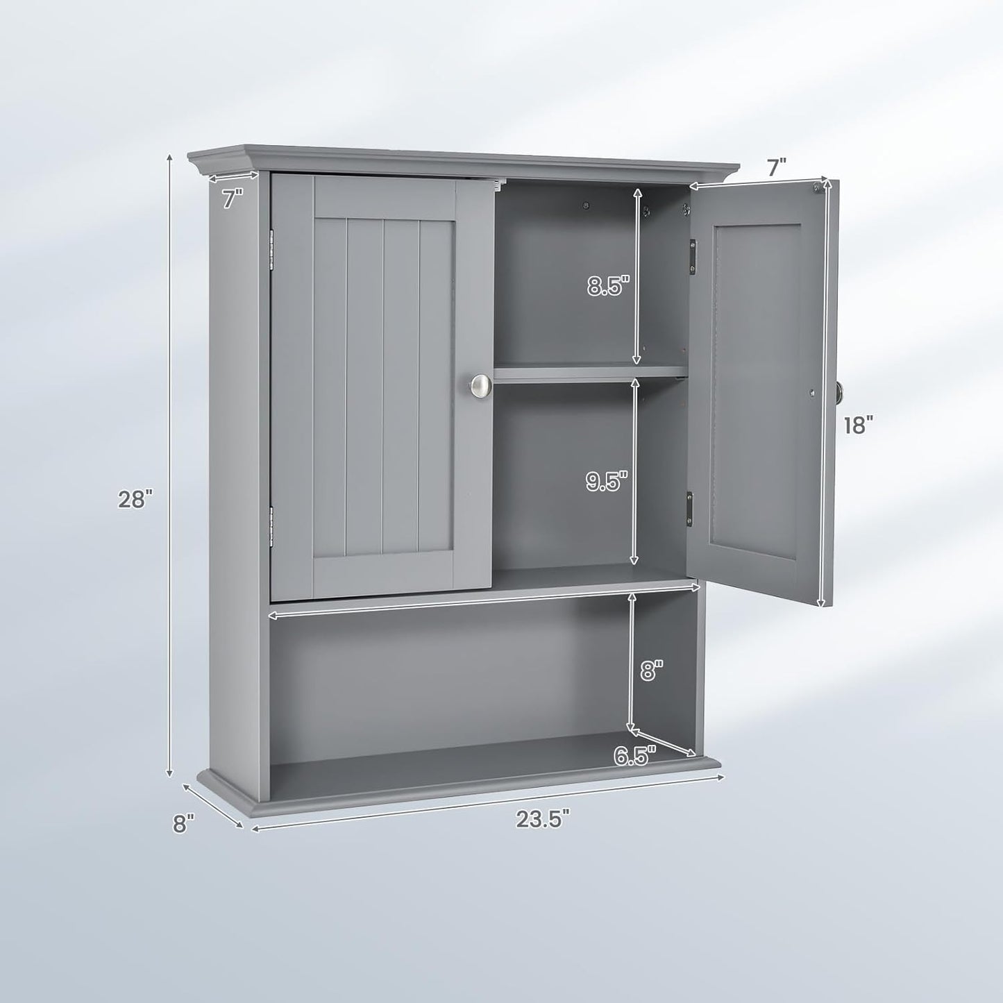 Tangkula Bathroom Wall Cabinet, Wooden Hanging Cabinet with Doors & Shelves, Multipurpose Storage Cabinet for Restroom Kitchen Living Room, Wall Mounted Bathroom Medicine Cabinet (Grey)