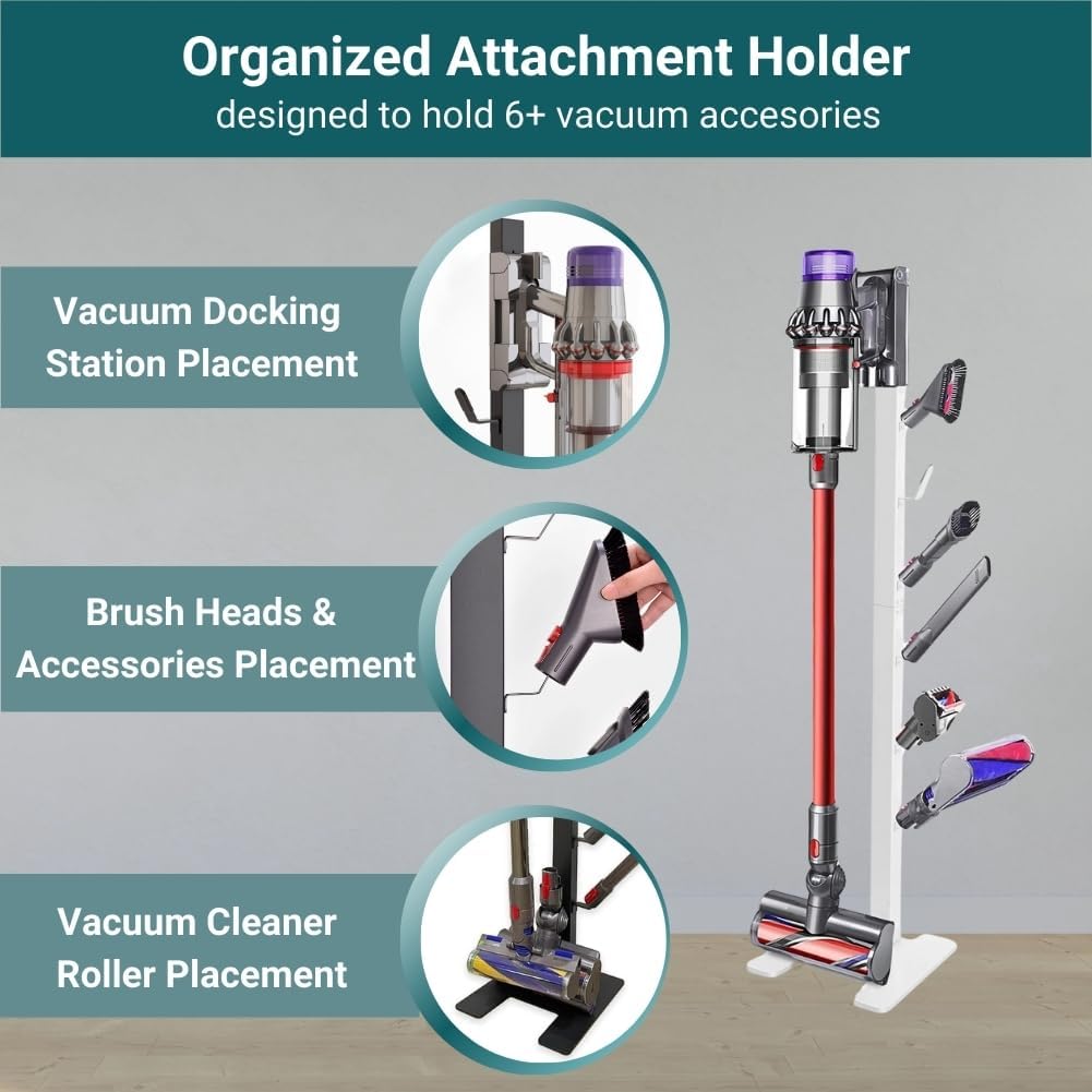 Vacuum Stand for Dys,Storage Stand Docking Station Holder,Compatible with Dys V15 V11 V10 V8 V7 V6 Cordless Vacuum Cleaners Accessories,Stable Metal Bracket Organizer Rack (White,6 Racks)