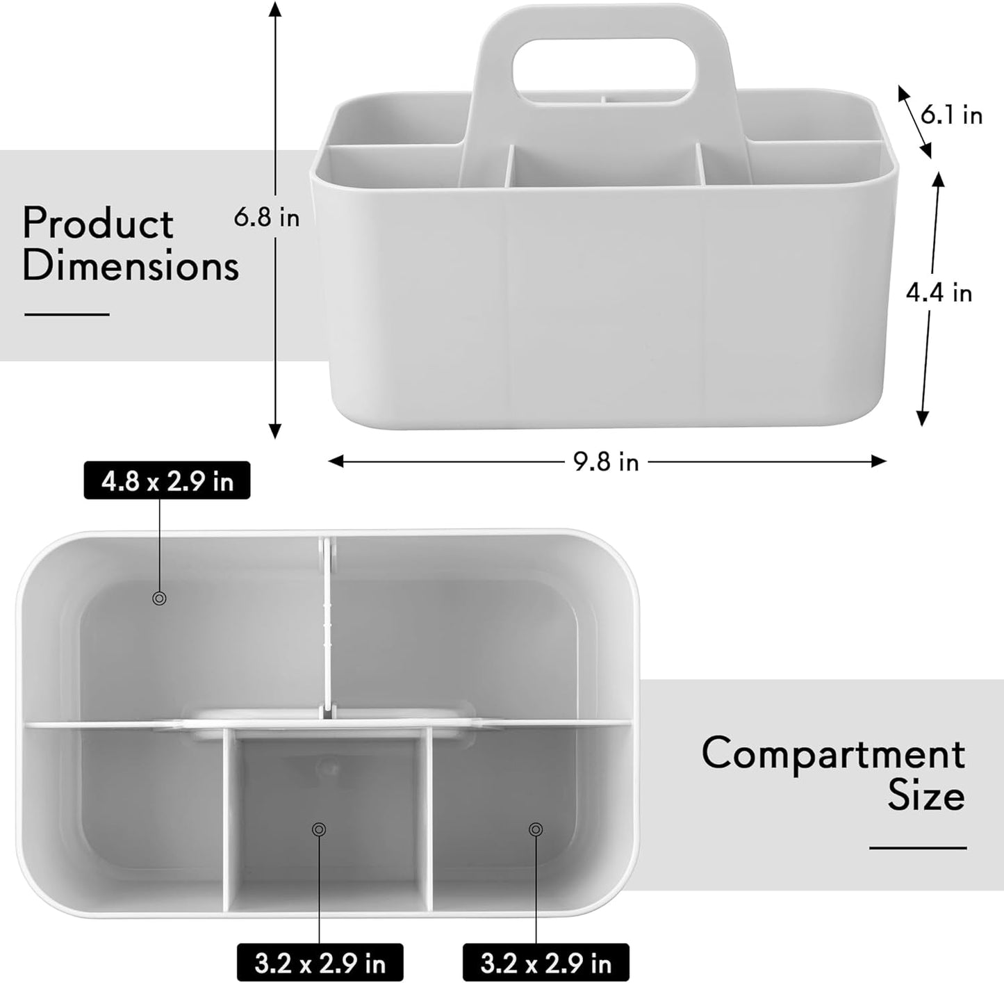 Tiawudi 2 Pack Caddy Organizer with Handle, Portable Plastic Caddy, Storage Organization for Cleaning, Bath, Makeup, Art, Craft, Stationery, Classroom and Office, Tote Organizer