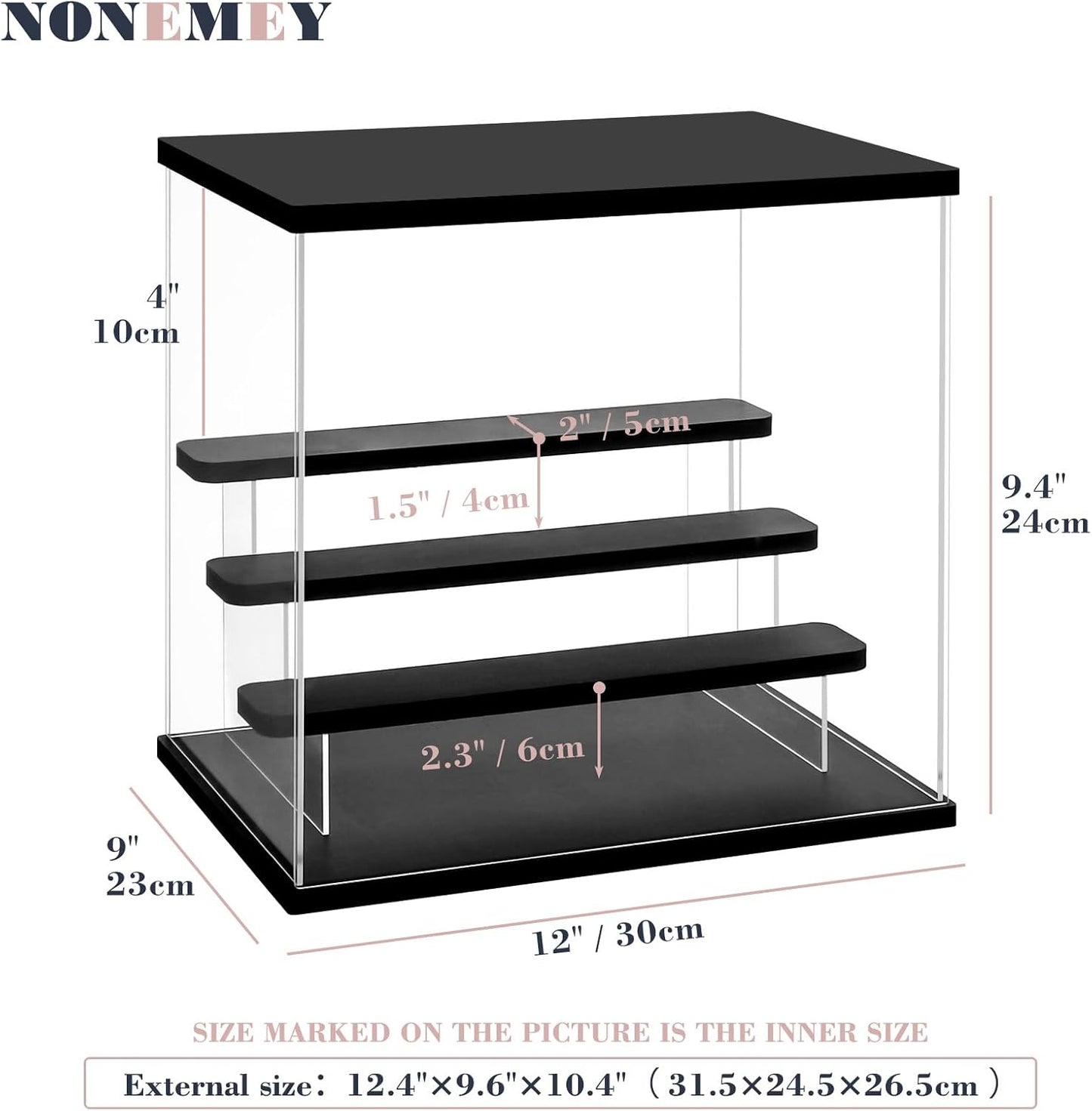 NONEMEY Clear Acrylic Display Case with Light ,3/4/5/6 Tier Multiple Color Lights via Remote Control Dustproof Display Box for Collectibles Figures Mini Toys (4Tier 12.4*9.6*10.4inch)