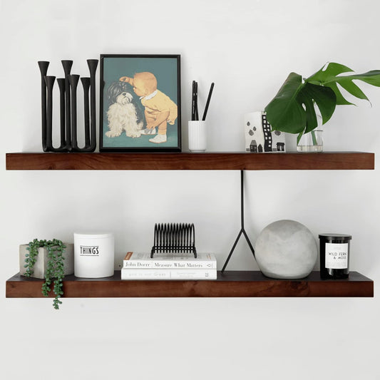 Homeforia Walnut 36 inch Floating Shelf, High End Solid Real Wood 36inch Large Shelves for Bathroom Wall, Dark Brown 36 inches Long Floating Shelves, Heavy Duty Bracket, 36 X 6.5 X 1.75 inch, Set of 3