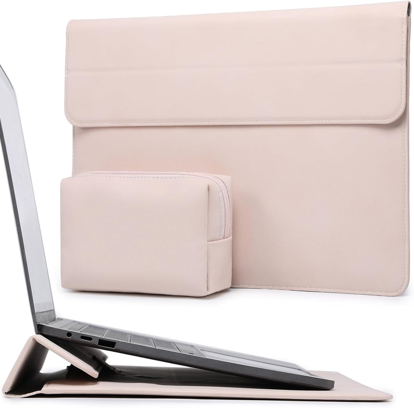 HYZUO 15 Inch Laptop Sleeve Case with Stand for MacBook Air 15 M4 A3241 M3 A3114 M2 A2941 2025-2023, 15" Surface Laptop 7/6/5/4, MacBook Pro 15 A1990 A1707 2019-2016, with Pouch, Apricot