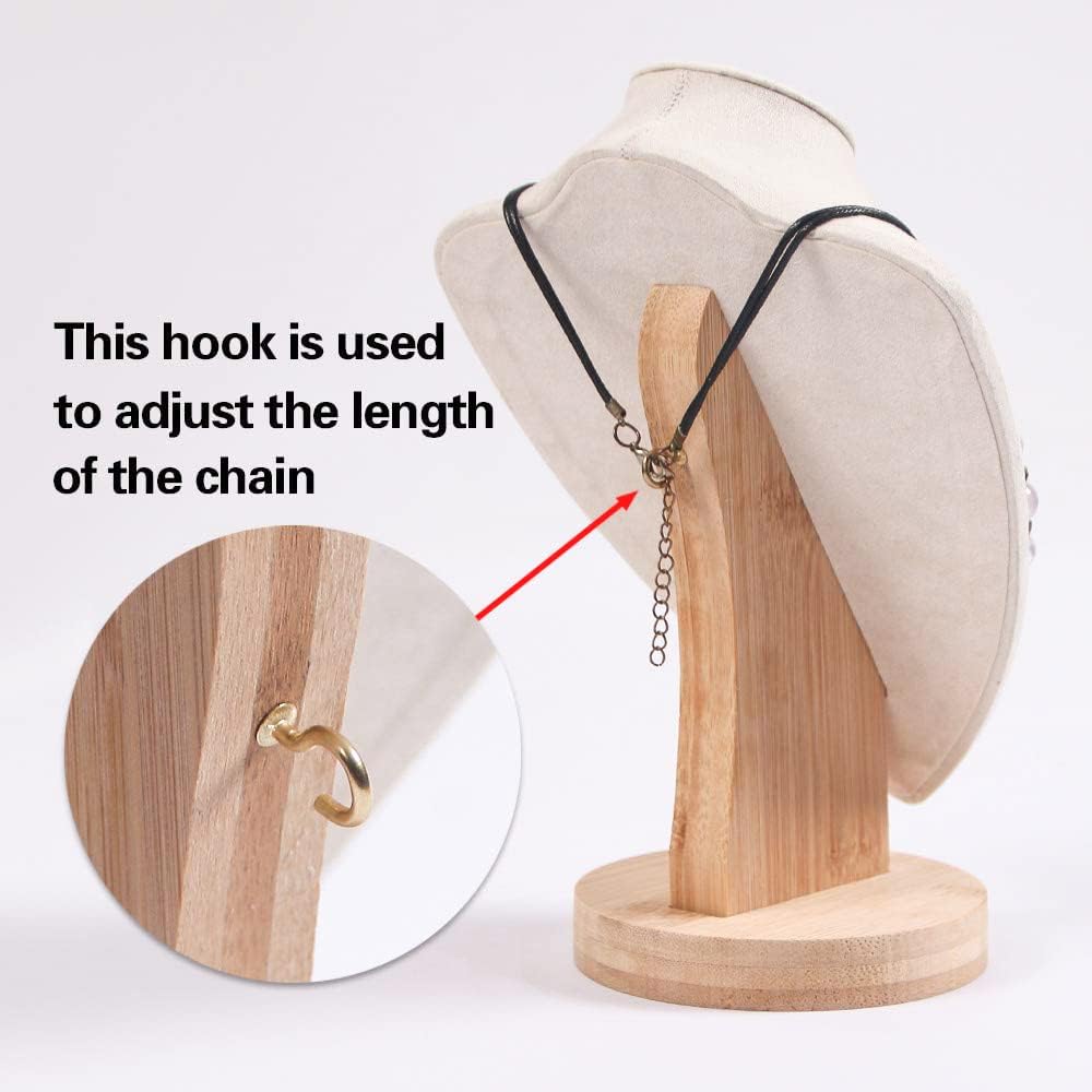 Coward Bamboo Necklace Display Chain Bust Stand Holder For Show Jewelry Organizer Model (beige velvet, 9.2")