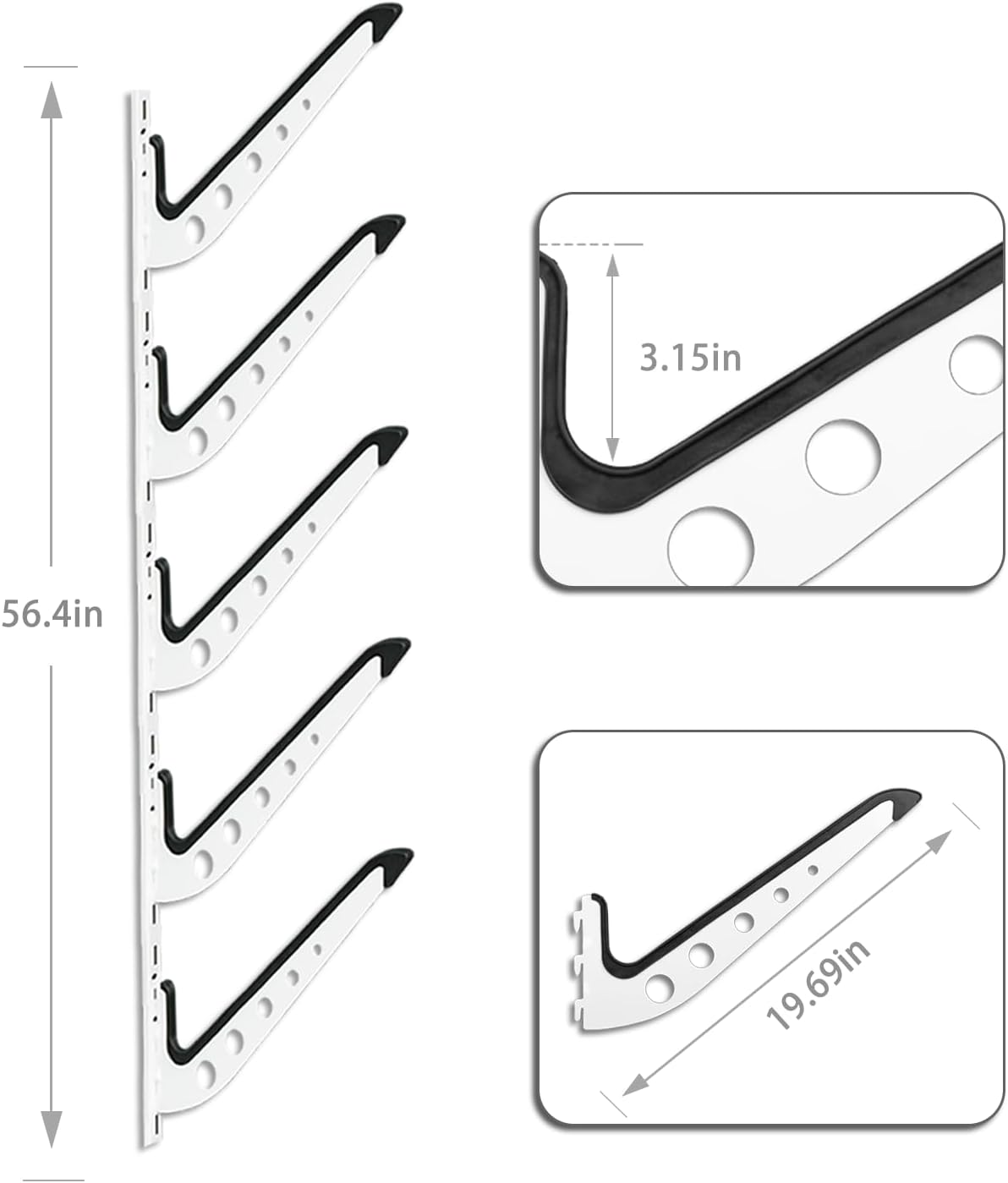 Snowboard Wall Mount, Adjustable 5/6 Board Surfboard Rack, Surfboard Wall Hangers for Surfboard, Wakeboard, and Snowboard Storage at Home or Garage