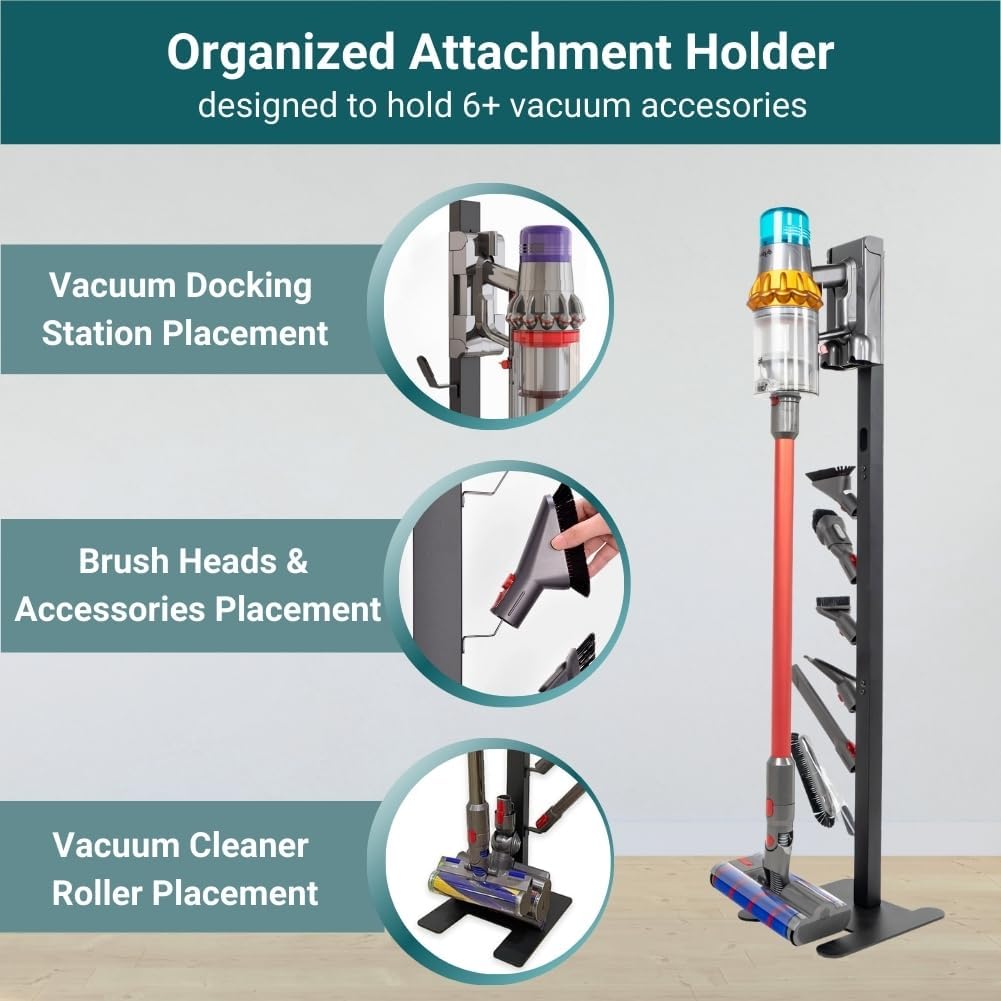 Vacuum Stand for DYS,Storage Stand Docking Station Holder,Compatible with DYS V15 V11 V10 V8 V7 V6 Cordless Vacuum Cleaners Accessories,Stable Metal Bracket Organizer Rack (Black, 6 Racks)
